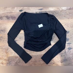 SHEIN Dazy Black Long Sleeve Wrap Women's Top